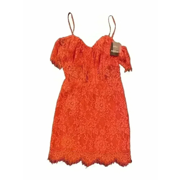 Revolve NBD NAVEN Mini Dress M Allie Red Lace Semi Sheer Cocktail Sexy Bustier - Picture 4 of 10